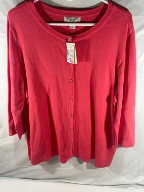 CJ Banks Women’s Cardigan Sweater 1X Red Button Front Plus Size NWT